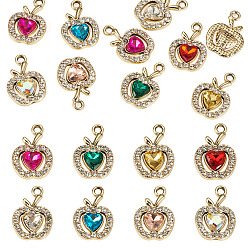 (52) Непрозрачная лаванда 10шт. подвески из сплава с УФ-покрытием, яблоко, со стеклом и горный хрусталь, граненые, разноцветные, 19x13x4.5 мм, отверстие : 1.8 мм