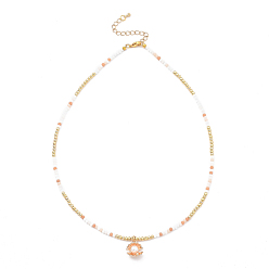 Golden Pendant Necklaces, with Brass Beads, Frosted Glass Beads, Alloy Charms, Plastic Imitation Pearl and 304 Stainless Steel Lobster Claw Clasps, Shell Shape, Golden, 17.91 inch(45.5cm)