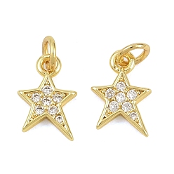 Звезда Латунные микропаве прозрачные кубические циркониевые подвески, реальный 18 k позолоченный, звезда, 10.5x7x1.5 мм, отверстие : 2.5 мм