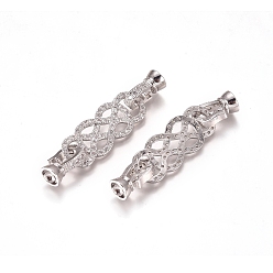 Platinum Brass Micro Pave Clear Cubic Zirconia Fold Over Clasps, Platinum, 48x11x8mm, Inner: 5mm