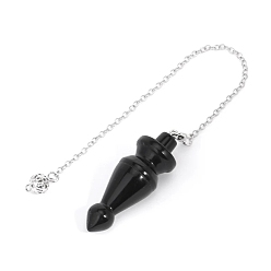 Black Agate Natural Dyed & Heated Black Agate Dowsing Pendulum Big Pendants, Undyed, with Platinum Plated Brass Findings, Cone Charm, 235mm