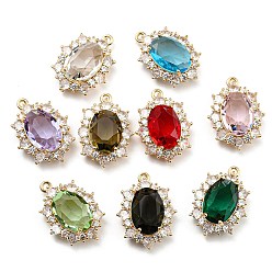 (52) Непрозрачная лаванда Латунные микропаве прозрачные подвески с фианитом, со стеклом, без свинца и без кадмия, долговечный, овальный шарм, золотые, разноцветные, 24x18x19 мм, отверстие : 1.5 мм