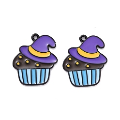 Electrophoresis Black Halloween Alloy Enamel Pendant, Hat with Cake, Electrophoresis Black, 22x18x1mm, Hole: 1.4mm