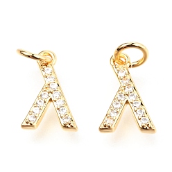 Letter L Messing Mikro ebnen Zirkonia Charme, mit Ringe springen, cadmiumfrei und bleifrei, griechisches Alphabet, echt 18 k vergoldet, letter.l, 11.5x2x1.7 mm, Sprungring: 4.9x0.85 mm, Bohrung: 3 mm