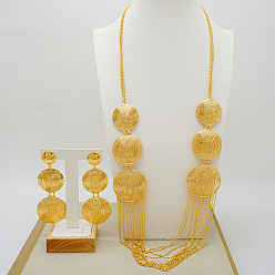 Плоский Круглый Многослойные ожерелья из сплава с подвесками и серьги-гвоздики, золотые, плоско-круглые, 415 мм и 99x35 мм