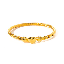 Настоящее золото 18K 304 браслеты из нержавеющей стали для женщин, сердце, твист, реальный 18 k позолоченный, внутренний диаметр: 2-1/8 дюйм (5.37 см)