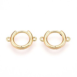 Настоящее золото 18K Латунная серьга-кольцо, без свинца, без никеля и без кадмия, кольцо, реальный 18 k позолоченный, 10.5x16x2 мм, отверстие : 1 мм, штифты : 0.9 мм