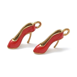 Shoes 304 Stainless Steel Enamel Pendants, Shoes Charms, Ion Plating(IP), Real 18K Gold Plated, High-heeled Shoes Charms, 21x10x5.5mm, Hole: 2mm