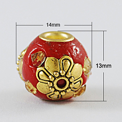 Red Handmade Indonesia Beads, Round, Red, 14x13mm, Hole: 3mm