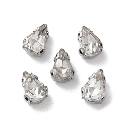 Кристалл Каплевидная вышивка на стразах, многожильных ссылки, стекло горный хрусталь, с настройками зубцов из нержавеющей стали, аксессуары для одежды, граненые, кристалл, 6x4x3 мм, отверстие : 0.7 мм