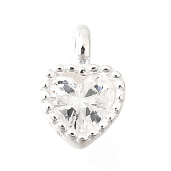 Прозрачный 925 подвески из стерлингового серебра с кубическим цирконием., сердце, прозрачные, 6x4x2 мм, отверстие : 1.3 мм