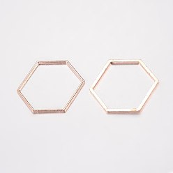Rose Gold Alloy Linking Rings, Hexagon, Rose Gold, 26x22x1mm