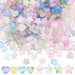 (52) Непрозрачная лаванда 1000 шт. 20 стили матовые акриловые подвески, с латунной петлей и золотой фольгой, звезда/сердце, градиент цвета, разноцветные, 9x10x5 мм, отверстие : 1.6 мм, 50 шт / стиль