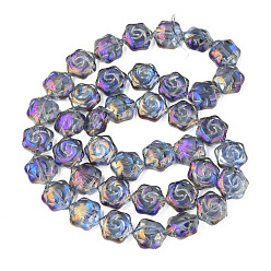 Dark Orchid Electroplate Glass Beads Strands, AB Color, Flower, Dark Orchid, 16x14.5x7.5mm, Hole: 1mm, about 40Pcs/strand, 24.80 inch(63cm)