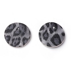 Gray PU Leather Pendants, Flat Round, Gray, 24x1.8mm, Hole: 2mm
