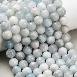 Аквамарин Природные Аквамарин бисер нитей, гладкий круглый, 10~10.5 мм, отверстие : 0.8 мм, около 38 шт / нитка, 15.24'' (38.7 см)