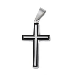 Нержавеющая Сталь Цвет 304 нержавеющей стальной эмали подвески, крест очарование, цвет нержавеющей стали, 37.5x21x3 мм, отверстие : 9x5.5 мм