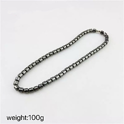 Черный Ожерелья для мужчин из синтетического магнитного гематита в виде колонн, украшенные бусинами., платина, чёрные, 18.11 дюйм (46 см)