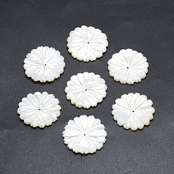 White Shell Flower Natural White Shell Beads, Mother of Pearl Shell Beads, 29~29.5x3mm, Hole: 0.8mm