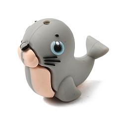 Sea Lion Силиконовые бусины на морскую тематику, фокусные бусы, серые, морской лев, 30x28x16 мм, отверстие : 2 мм