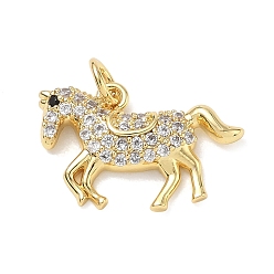 Jet Brass with Rhinestone Pendants, Horse Charms, Golden, Jet, 13x20x3.5mm, Hole: 3mm