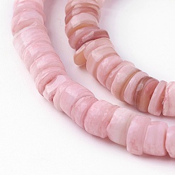 Pink Shell Beads Strands, Dyed, Disc, Pink, 4.9~6x0.4~6mm, Hole: 1.4mm,  about 15.94 inch~16.14 inch(40.5~41cm)