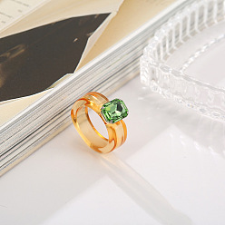 Оранжевый Прямоугольные кольца из смолы со стеклом для женщин, оранжевые, внутренний диаметр: 17 мм