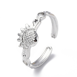 Stainless Steel Color Non-Tarnish 304 Stainless Steel Open Cuff Ring Finding, Ring Settings, Sunflower, Stainless Steel Color, US Size 7 1/4(17.5mm), Fit for 1mm