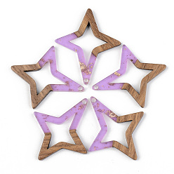 Lilac Transparent Resin & Walnut Wood Pendants, with Gold Foil, Star, Lilac, 38x33x3mm, Hole: 2mm