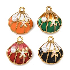 (52) Непрозрачная лаванда 304 нержавеющей стальной эмали подвески, формы раковины, с абс пластмассовой имитационной жемчужиной, реальный 18 k позолоченный, ионное покрытие (ip), разноцветные, 18x16.5x10.5 мм, отверстие : 1.8 мм