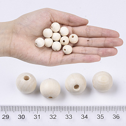 Floral White Natural Unfinished Wood Beads, Waxed Wooden Beads, Smooth Surface, Round, Floral White, 14mm, Hole: 2.5mm
