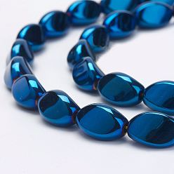 Blue Plated Electroplate Non-Magnetic Synthetic Hematite Strands, Twist, Grade A, Blue Plated, 12x8mm, Hole: 1mm, about 34pcs/strand, 16.02 inch