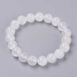WhiteSmoke Natural Green Jade Beaded Stretch Bracelet, Dyed, Round, WhiteSmoke, 2 inch(5cm), Beads: 6mm