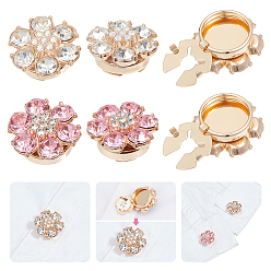 Прозрачный 4шт 2 цвета сплава горный хрусталь запонки, цветок, золотые, прозрачные, 24x23x18x5 мм, отверстие : 5 мм