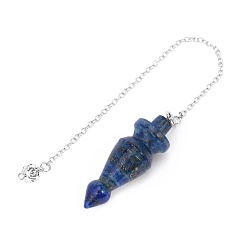Lapis Lazuli Natural Lapis Lazuli Dowsing Pendulum Big Pendants, Undyed, with Platinum Plated Brass Findings, Cone Charm, 235mm
