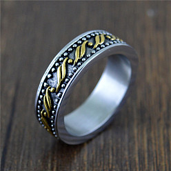 Античный Серебрянный & Античный Золотой 304 палец кольца из нержавеющей стали, старинное серебро и античный золотой, 7 мм, размер США 9 (18.9 мм)