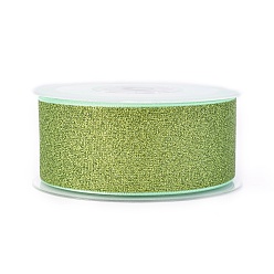 Lime Green Sparkle Polyester Ribbons, Glitter Ribbon, Lime Green, 1-1/2 inch(38mm), about 50yards/roll(45.72m/roll)