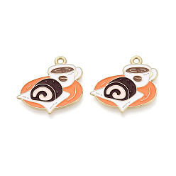 Коралловый Подвески из эмали и сплава, очарование кофе и хлеба, золотые, коралл, 22x23.5x1 мм, отверстие : 1.7 мм