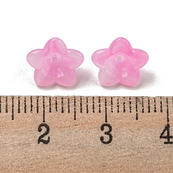 Hot Pink Two-tone Opaque Acrylic Bead Caps, 5-Petal Flower, Hot Pink, 9x4.5mm, Hole: 1.4mm