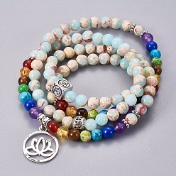 Шушан Камень Браслеты с запахом из натурального камня шушань / лардерита, четыре петли, растягивать, чакра стиль, с металлическими подвесками, 27.5 дюйм (20 см)