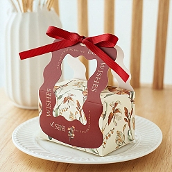 Dark Red Folding Cardboard Candy Boxes, Wedding Gift Wrapping Box, With Handle, Rectangle With Flower, Dark Red, 10x6.2x6.5cm
