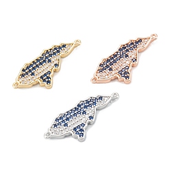 Mixed Color Eco-Friendly Brass Pendants, Micro Pave Cubic Zirconia Link Connectors, Long-Lasting, Clear & Blue, Mixed Color, 12x26.5x2mm, Hole: 0.8mm
