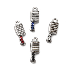 Нержавеющая Сталь Цвет 304 подвески из нержавеющей стали с микропаве из стразов, гребень амулеты, цвет нержавеющей стали, 17x6x3.5 мм, отверстие : 1.2 мм