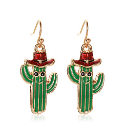 Кактус Болтаться серьги сплава эмали, золотые, кактус, 36 мм
