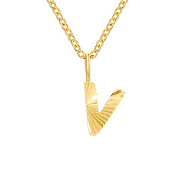 Letter V Персонализированные ожерелья с кулоном в виде инициалов из нержавеющей стали с текстурой алфавита для женщин и мужчин, золотые, Буква V, 16.54 дюйм (42 см)