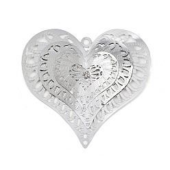 Нержавеющая Сталь Цвет 304 нержавеющая сталь, хрустальные стразы 3 подвески-сердечки, гравированные металлические украшения, цвет нержавеющей стали, 82x85x5 мм, отверстия : 4 mm и 3 мм