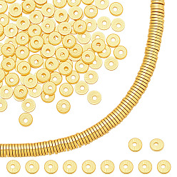 Золотой 300 шт. Латунные распорные втулки, долговечный, Heishi бусы, плоско-круглые, золотые, 4x0.5 мм, отверстие : 1.2 мм