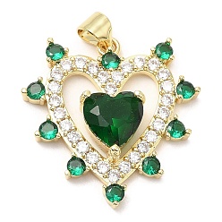 Настоящее золото 18K Стойка металлическая латунная микропрофилированная кубическая циркония подвески, со стеклом, долговечный, без свинца и без кадмия, сердце, реальный 18 k позолоченный, 24.5x24x6 мм, отверстие : 4x3.5 мм