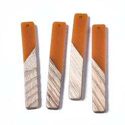 Шоколадный Большие подвески из смолы и дерева, два тона, прямоугольные, цвет шоколада, 52x7.5x3.5 мм, отверстие : 2 мм