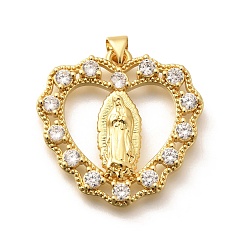 Сердце Религиозная тематика стойка покрытие латунь микропаве кубические циркониевые подвески, долговечный, без свинца и без кадмия, смешанные формы, сердце, 29.5x30x4 мм, отверстие : 5x3 мм